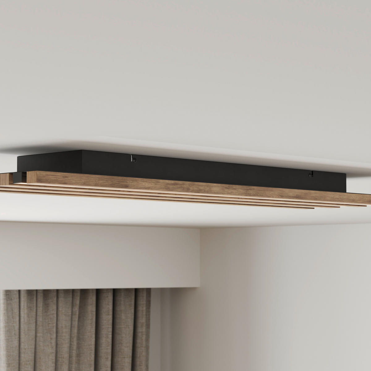 LED-DECKENLEUCHTE 80/20/5 cm   - Dunkelbraun/Schwarz, Natur, Holzwerkstoff/Kunststoff (80/20/5cm)