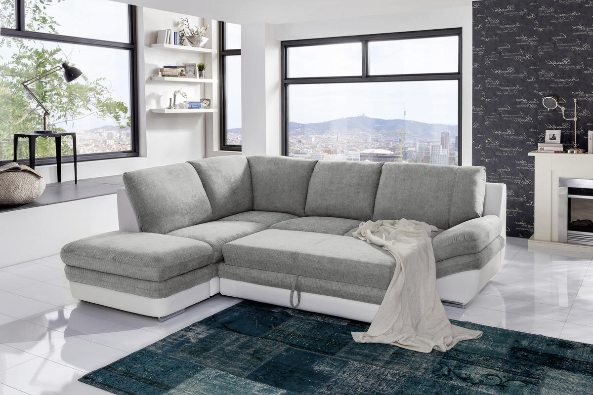 WOHNLANDSCHAFT in Weiss, Dunkelgrau  - Chromfarben/Weiss, Modern, Textil/Metall (221/264cm) - MID.YOU