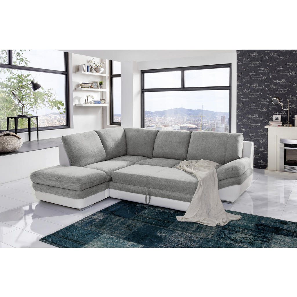 Thumbnail - Mid.you Wohnlandschaft, Weiß, Dunkelgrau, Textil, Ottomane links, L-Form, 264x221 cm, Wohnzimmer, Sofas & Couches, Wohnl...