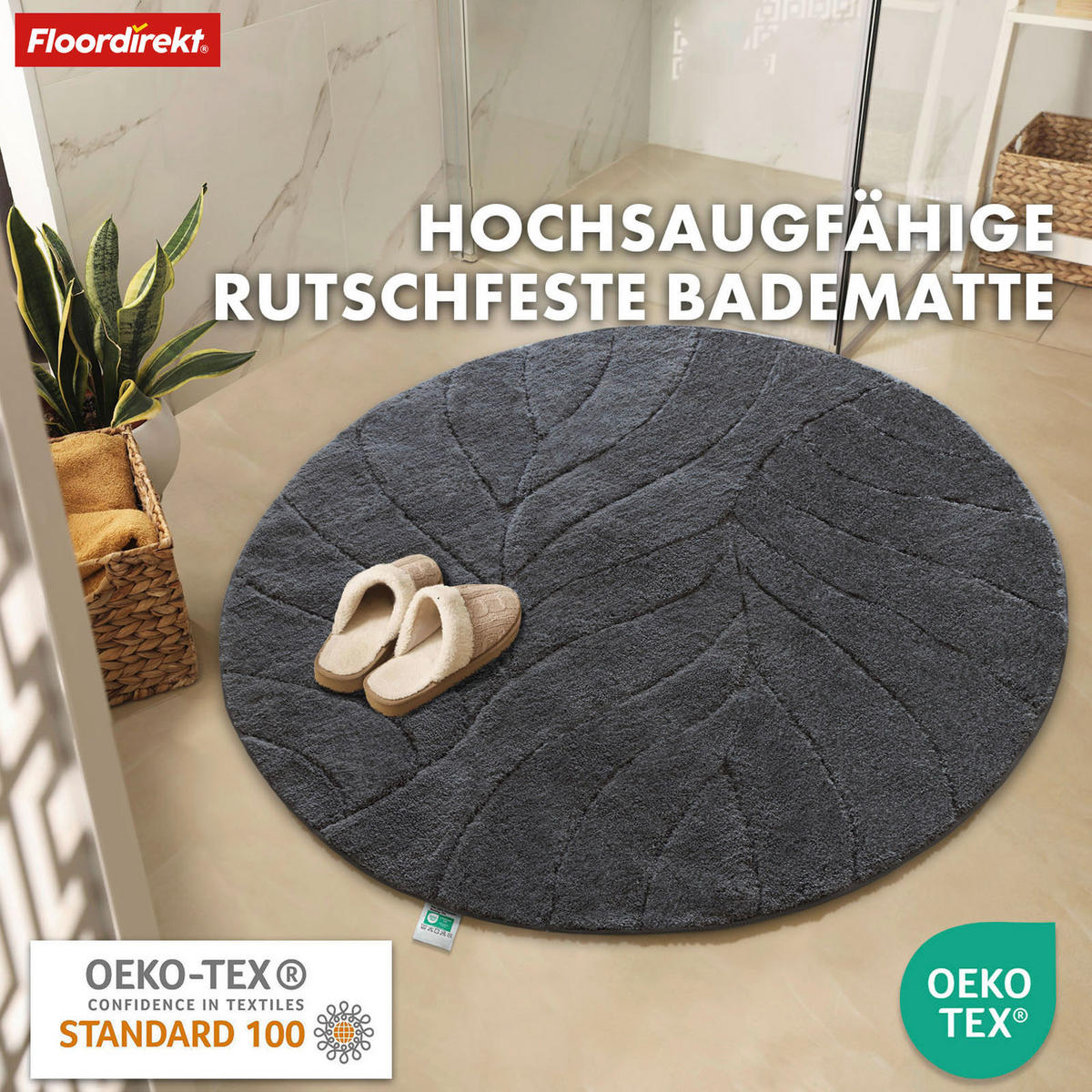 BADEMATTE Maris Dunkelgrau 120/120 cm  - Dunkelgrau, Basics, Kunststoff/Textil (120/120cm) - Floordirekt