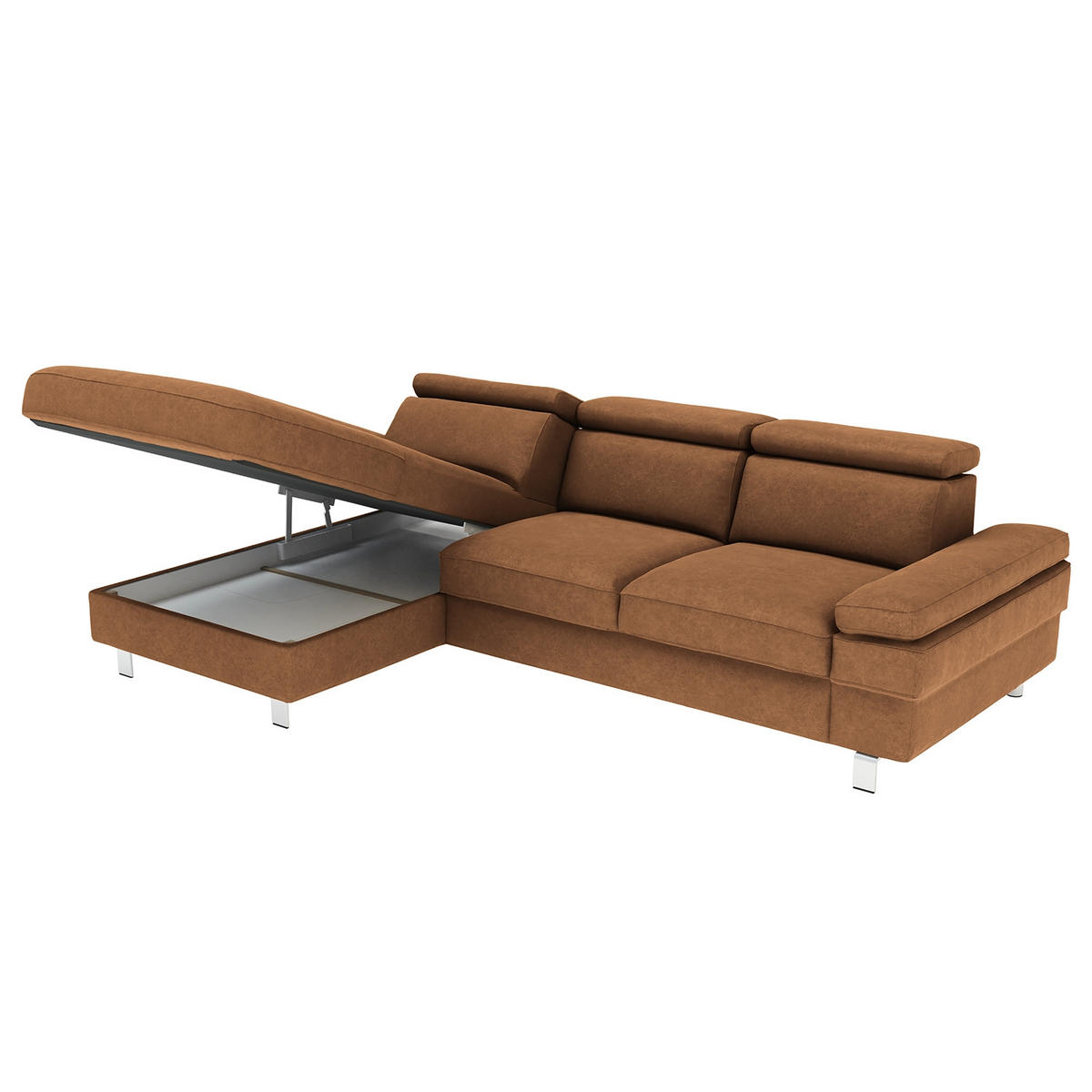 ECKSOFA in Mikrofaser Braun  - Silberfarben/Braun, KONVENTIONELL, Textil/Metall (260/82/182cm) - Trendmanufaktur