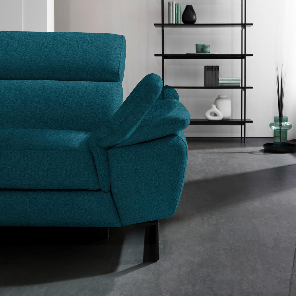 ECKSOFA Petrol Echtleder  - Petrol/Schwarz, Design, Leder/Metall (281/225cm) - Celina Home