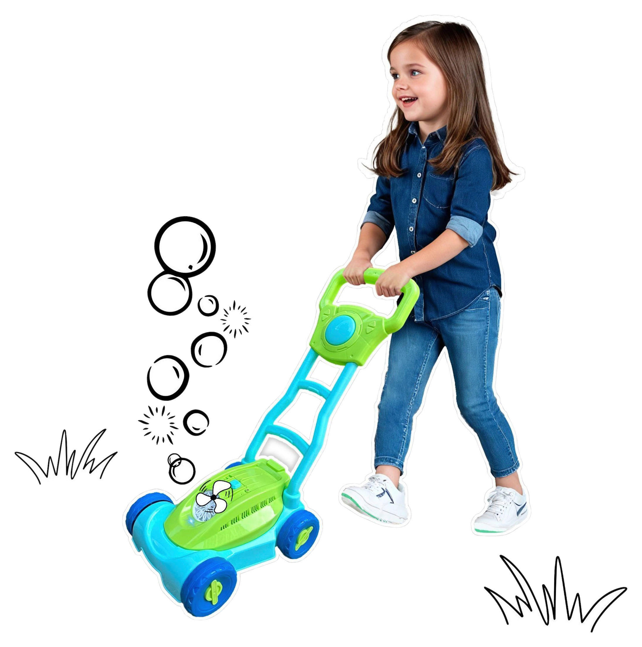 SEIFENBLASEN-KINDERRASENMÄHER Blau, Hellblau, Hellgrün  - Blau/Hellgrün, Basics, Kunststoff (26,5/20,5/48cm)