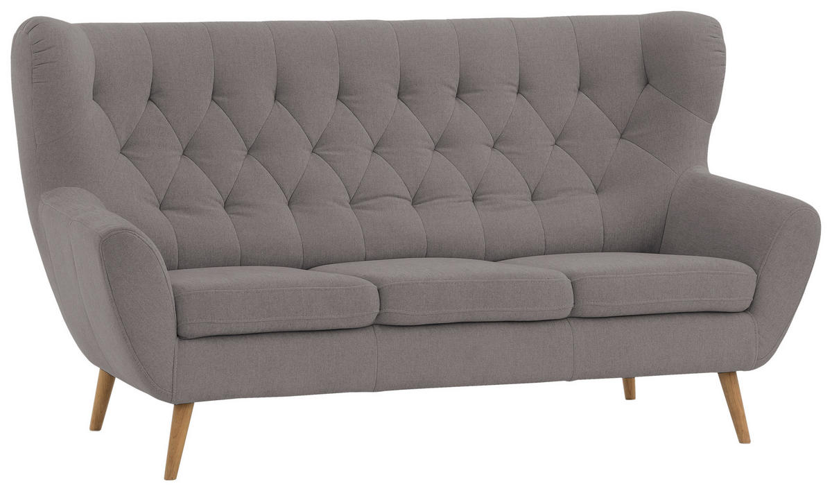 3-SITZER-SOFA in Flachgewebe Taupe  - Taupe/Eichefarben, Design, Holz/Holzwerkstoff (188/104/92cm) - Stylife