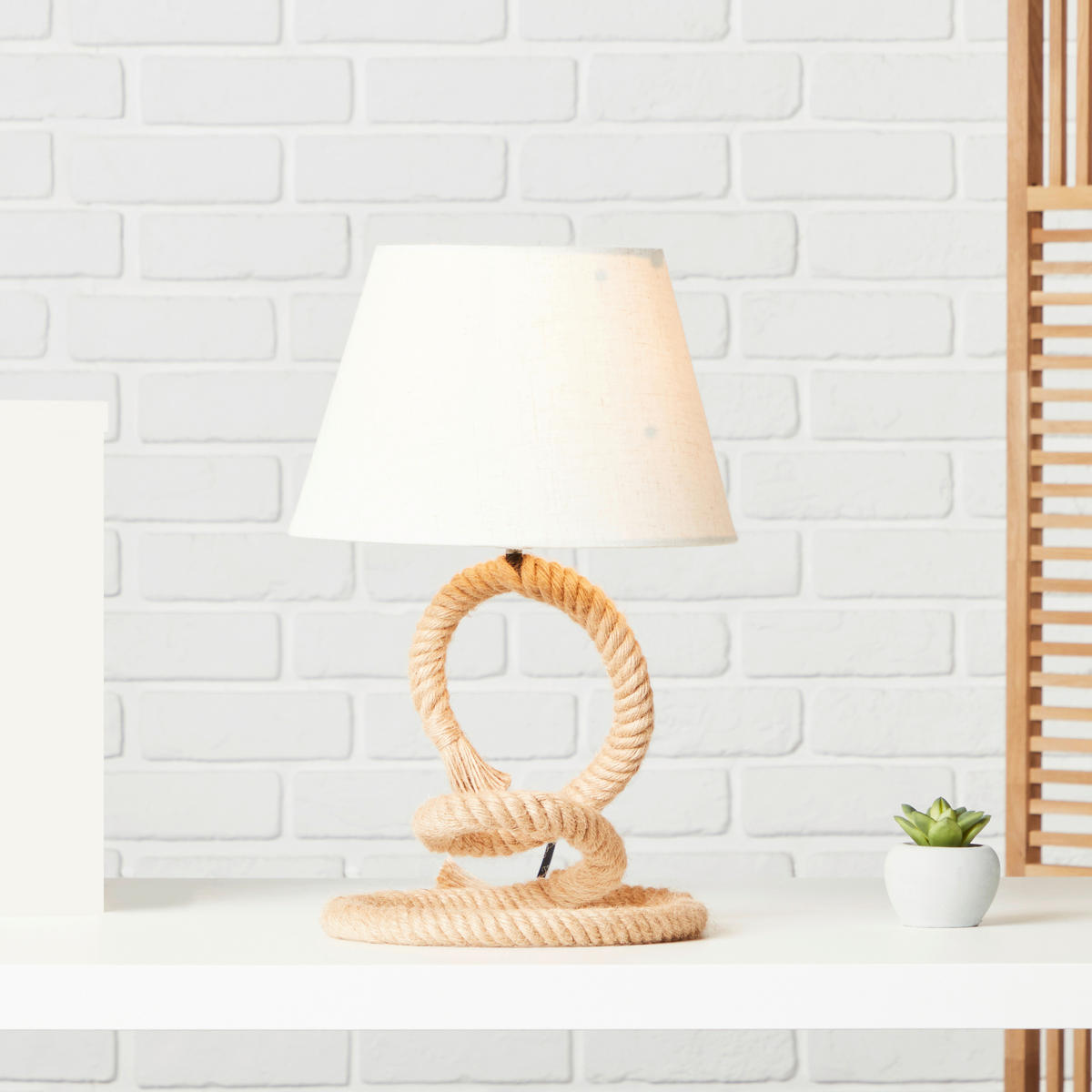 STOLNÍ LAMPA, E27, 25/40 cm  - bílá/přírodní barvy, Natur, textil (25/40cm)