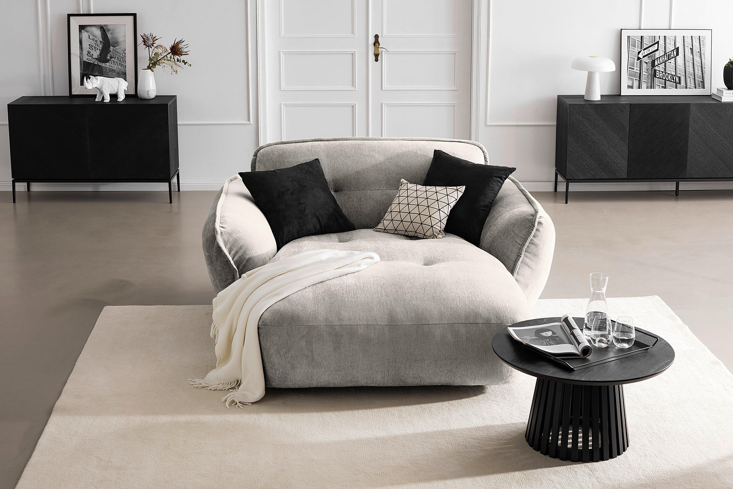 XXL-SESSEL Chenille Silberfarben    - Silberfarben/Schwarz, MODERN, Kunststoff/Textil (182/87/184cm) - Trendmanufaktur