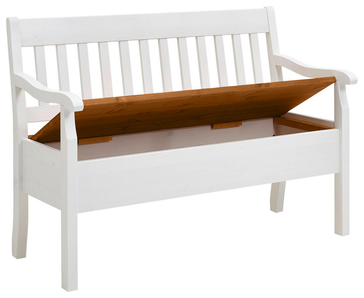 SITZBANK 130/93/58 cm Weiß, Bernsteinfarben Kiefer massiv  - Bernsteinfarben/Weiß, ROMANTIK / LANDHAUS, Holz (130/93/58cm) - Boxxx