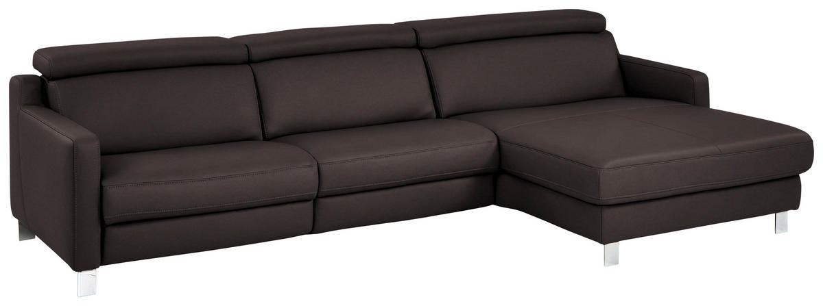 ECKSOFA in Echtleder Mokka  - Chromfarben/Mokka, Design, Leder/Metall (291/176cm) - Valdera