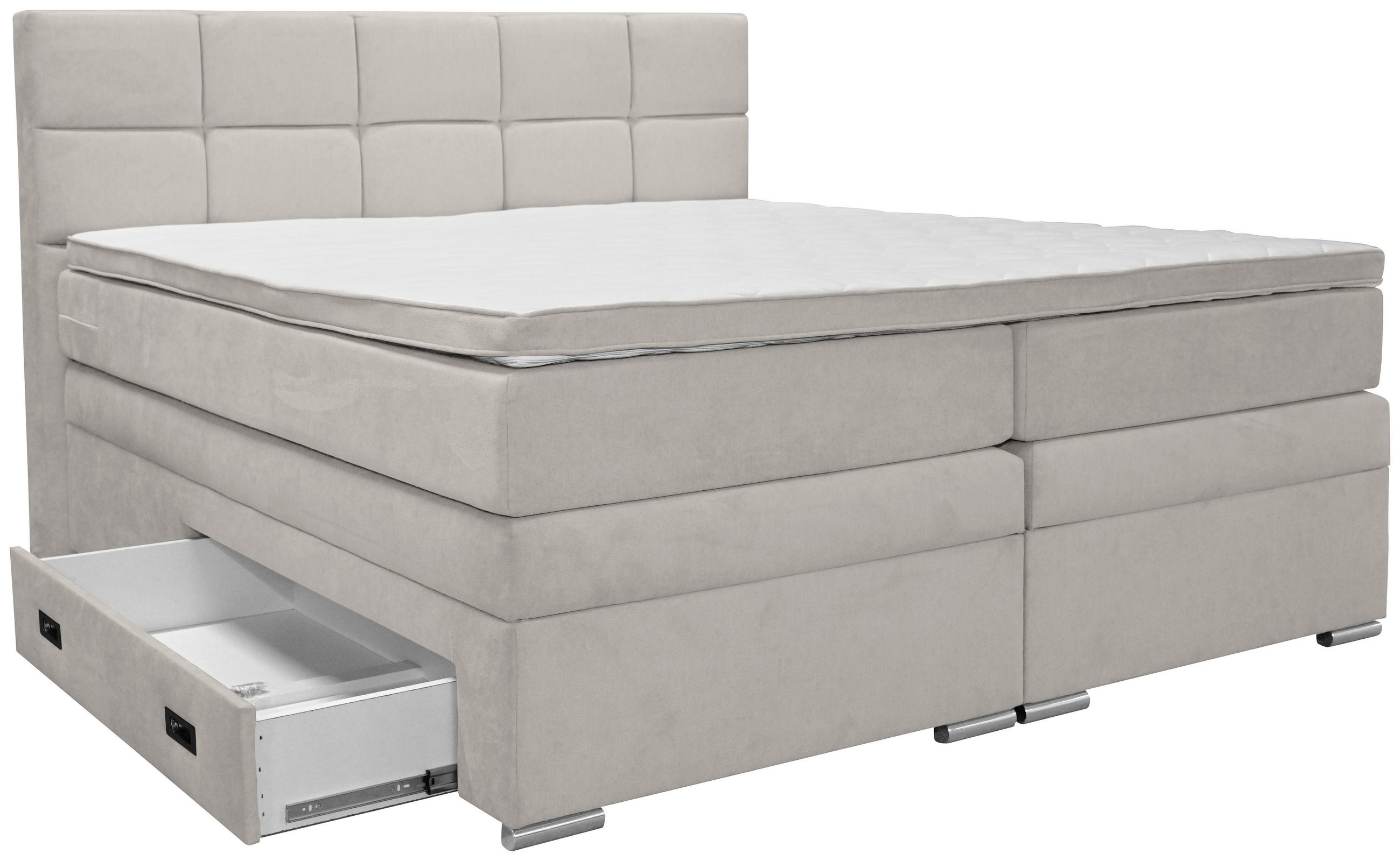 BOXSPRINGBETT 180/200 cm,  in Grau, Topper, Matratzen, Bettschubladen, H3 + H3 = fest  - Alufarben/Grau, KONVENTIONELL, Kunststoff/Textil (180/200cm) - Carryhome