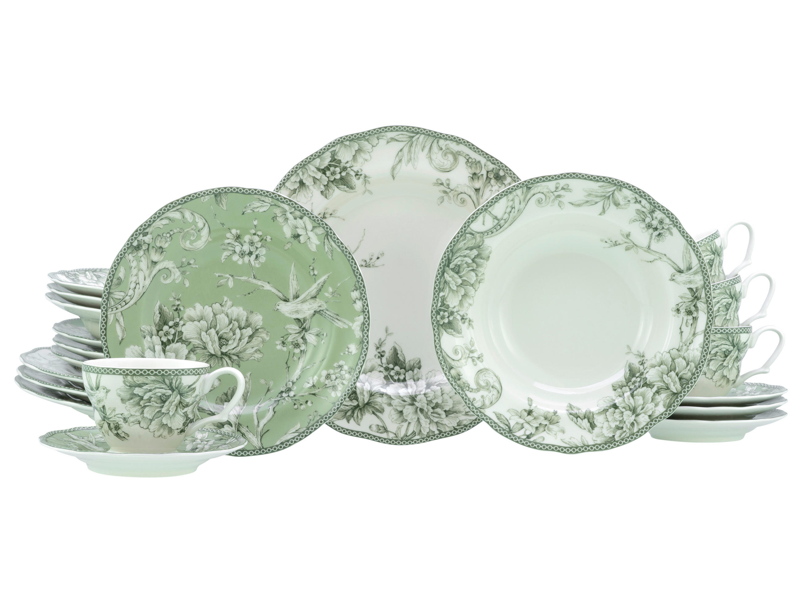 KOMBISERVICE Grün, Weiß Adelaide Grün 20-teilig 4 Personen  - Weiß/Grün, Basics, Keramik - Creatable
