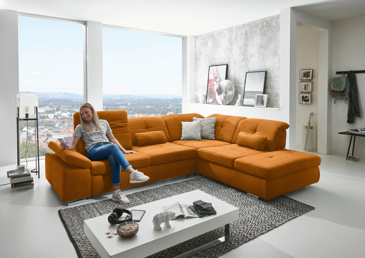 ECKSOFA Mikrofaser Currygelb  - Chromfarben/Currygelb, Design, Textil/Metall (312/260cm) - Beldomo Style