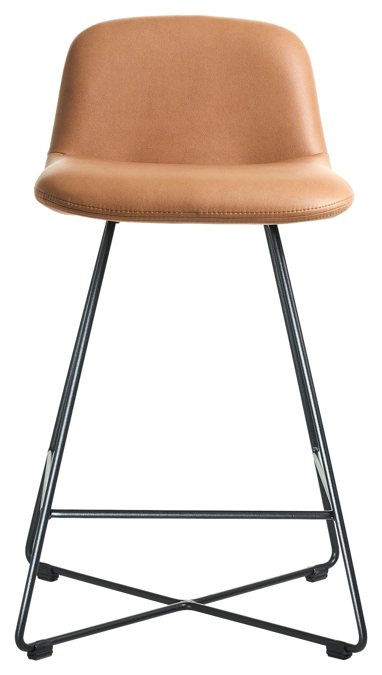 BARHOCKER Lederlook Schwarz, Cognac Edelstahl Stoffauswahl  - Cognac/Schwarz, Basics, Textil/Metall (50/85/48cm) - Celina Home