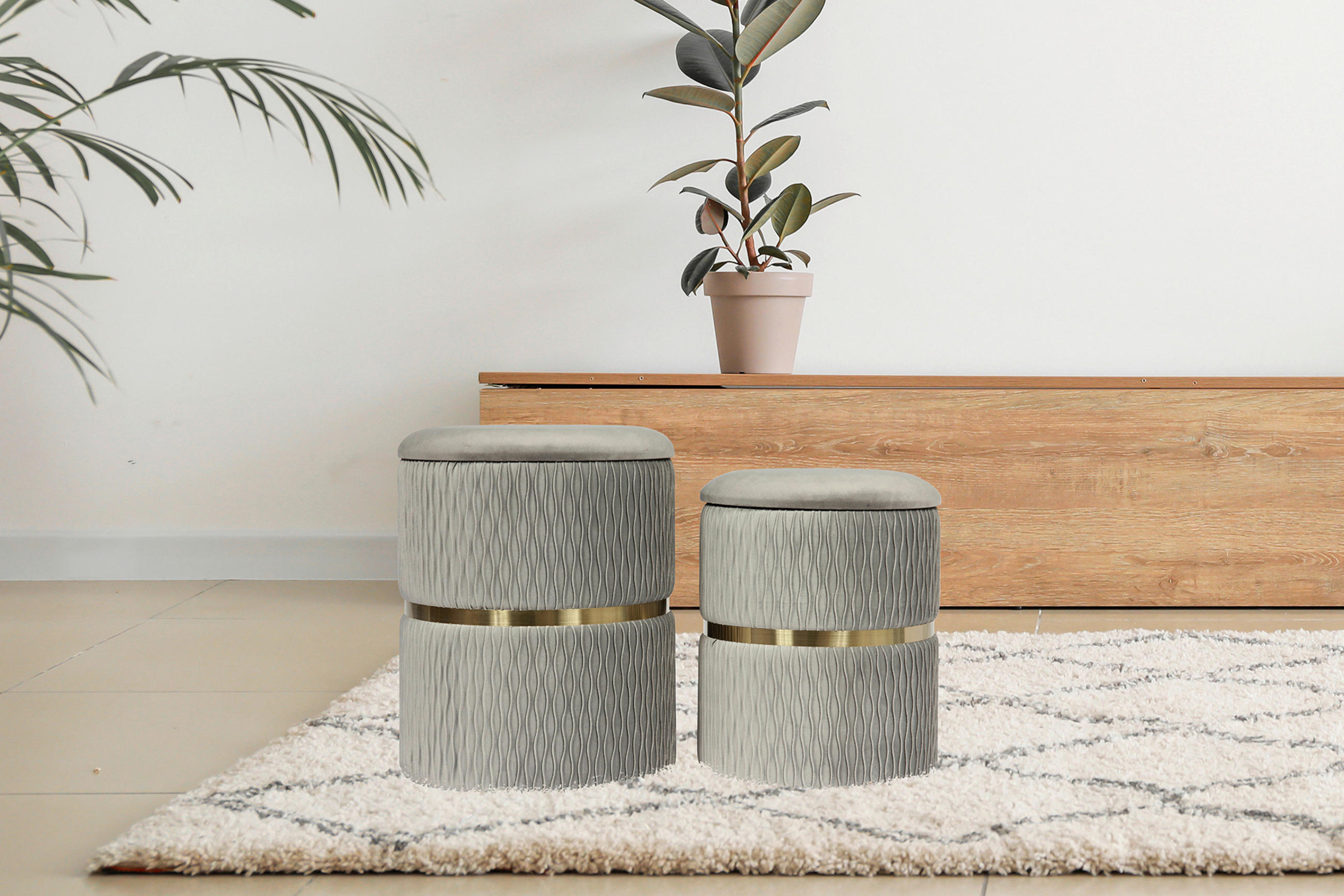 HOCKERSETGrau, Goldfarben  - Goldfarben/Grau, Design, Kunststoff/Textil (31,5/38/31,5cm) - Kayoom