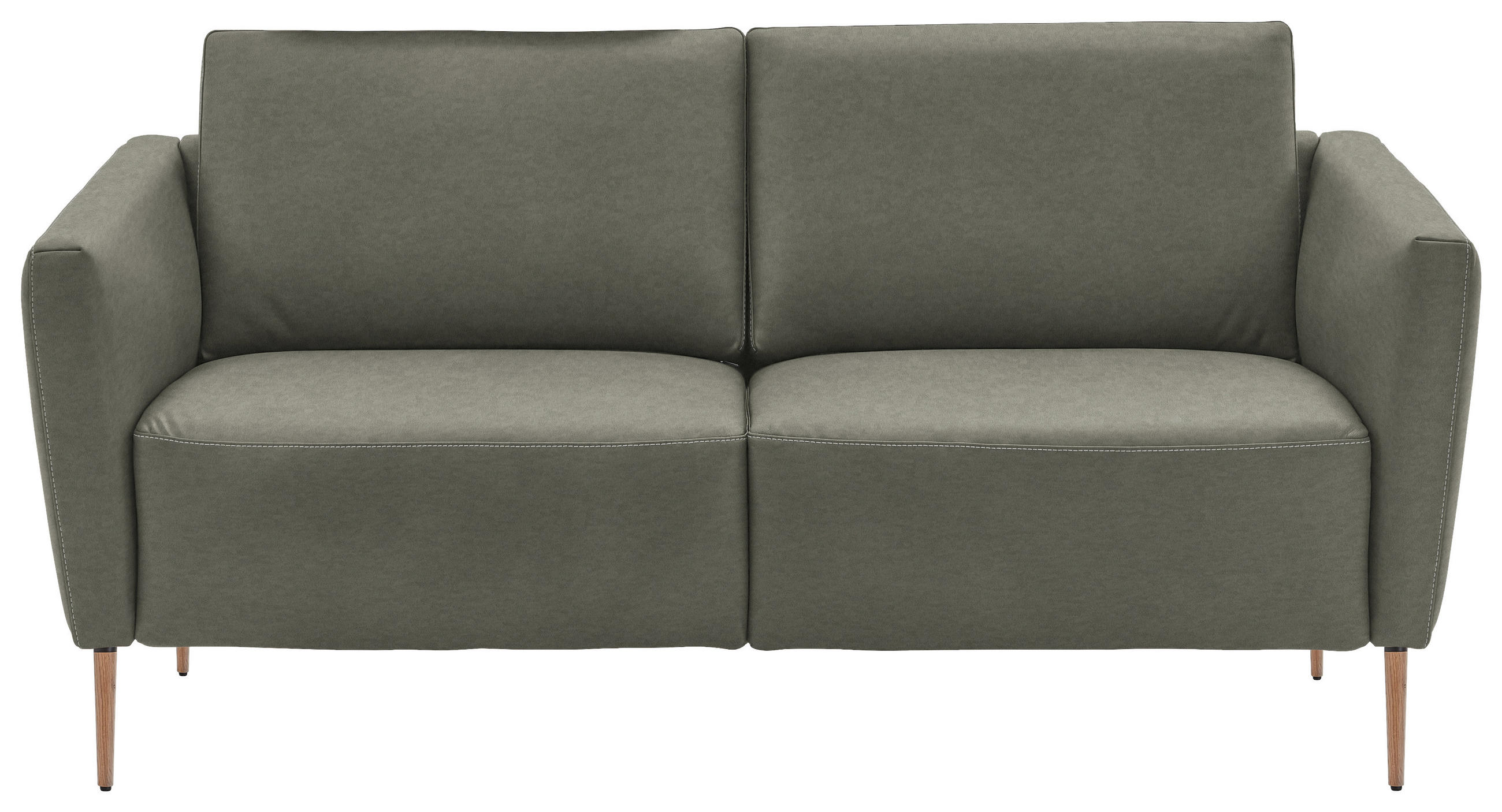 2-SITZER-SOFA  in Echtleder Grau   - Eichefarben/Beige, Natur, Leder/Holz (182/86/87cm) - Valnatura