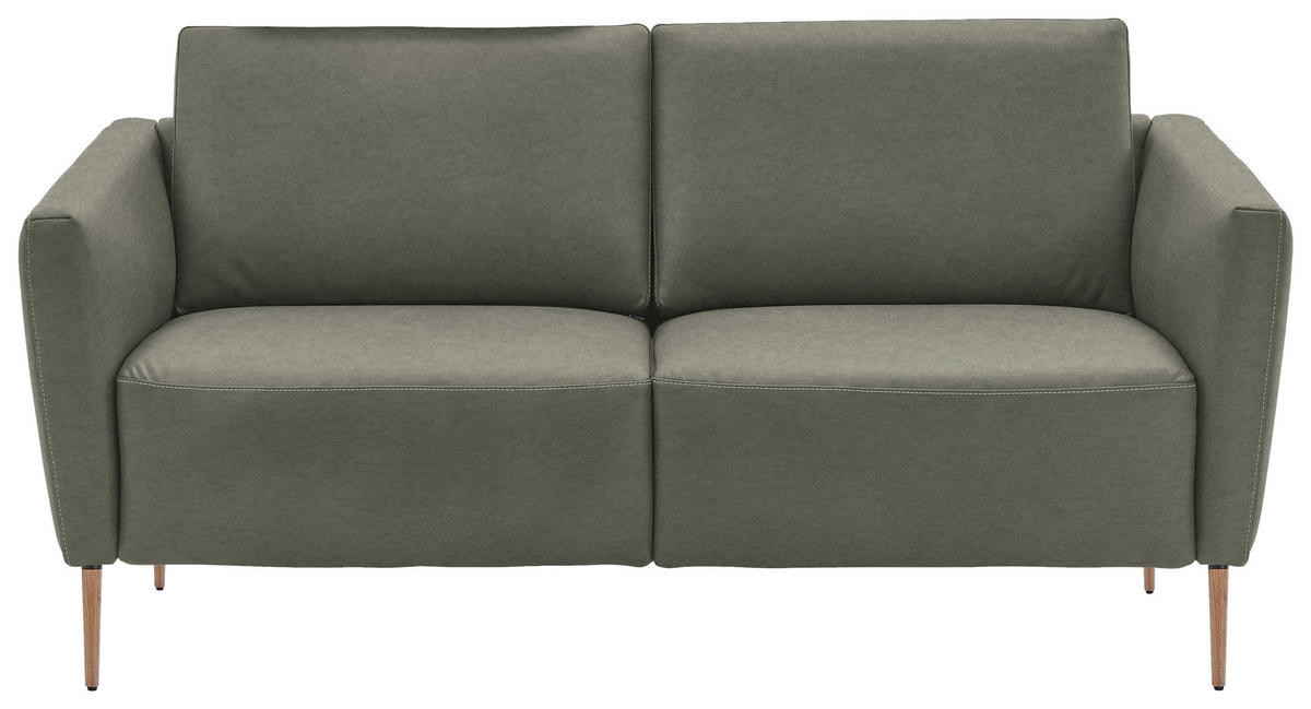 2-SITZER-SOFA  in Echtleder Grau   - Eichefarben/Beige, Natur, Leder/Holz (182/86/87cm) - Valnatura