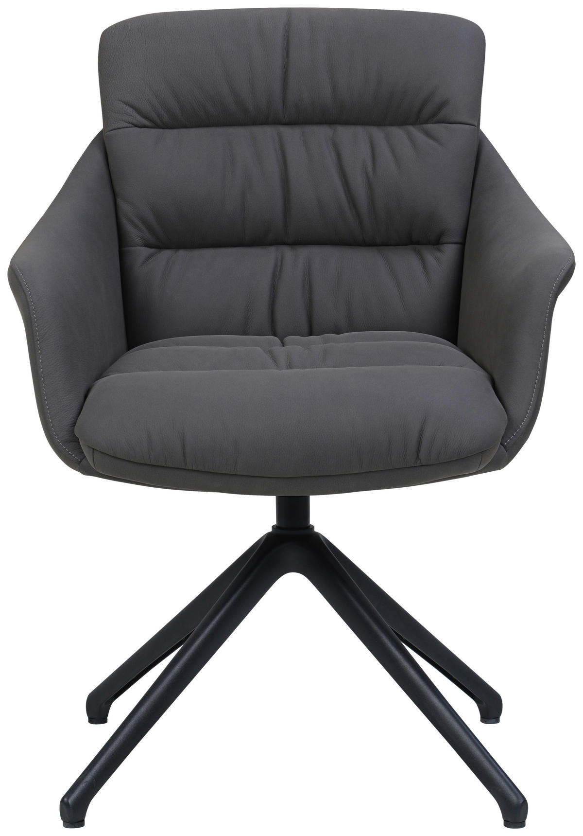 ARMLEHNSTUHL  Sitzfläche 360° drehbar, inklusive Armlehnen, automatische Rückholfunktion  Echtleder  - Schwarz, Design, Leder/Metall (62/85,5/65cm) - Dieter Knoll