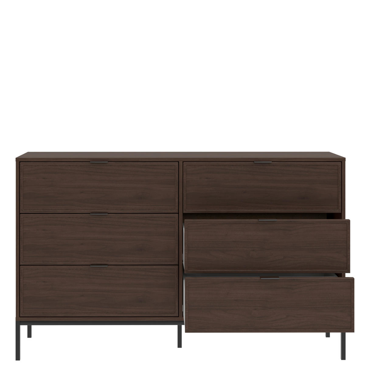KOMMODE Deco, 150/92/40 cm, 6 Schublade(n)  - Walnussfarben/Schwarz, Design, Holzwerkstoff/Metall (150/92/40cm) - MID.YOU