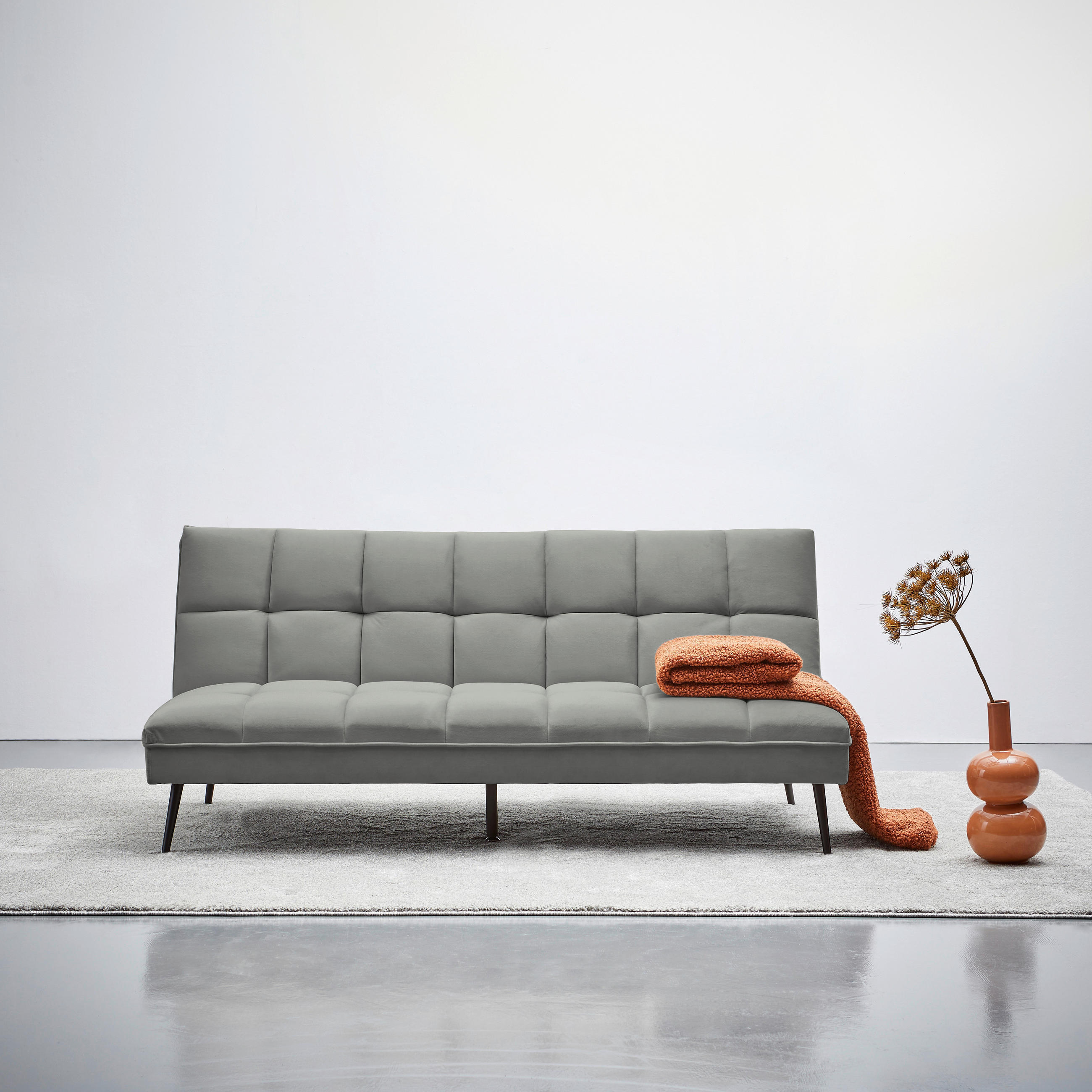 SCHLAFSOFA in Samt Hellgrau  - Hellgrau/Schwarz, MODERN, Textil/Metall (178/84/98cm) - MID.YOU