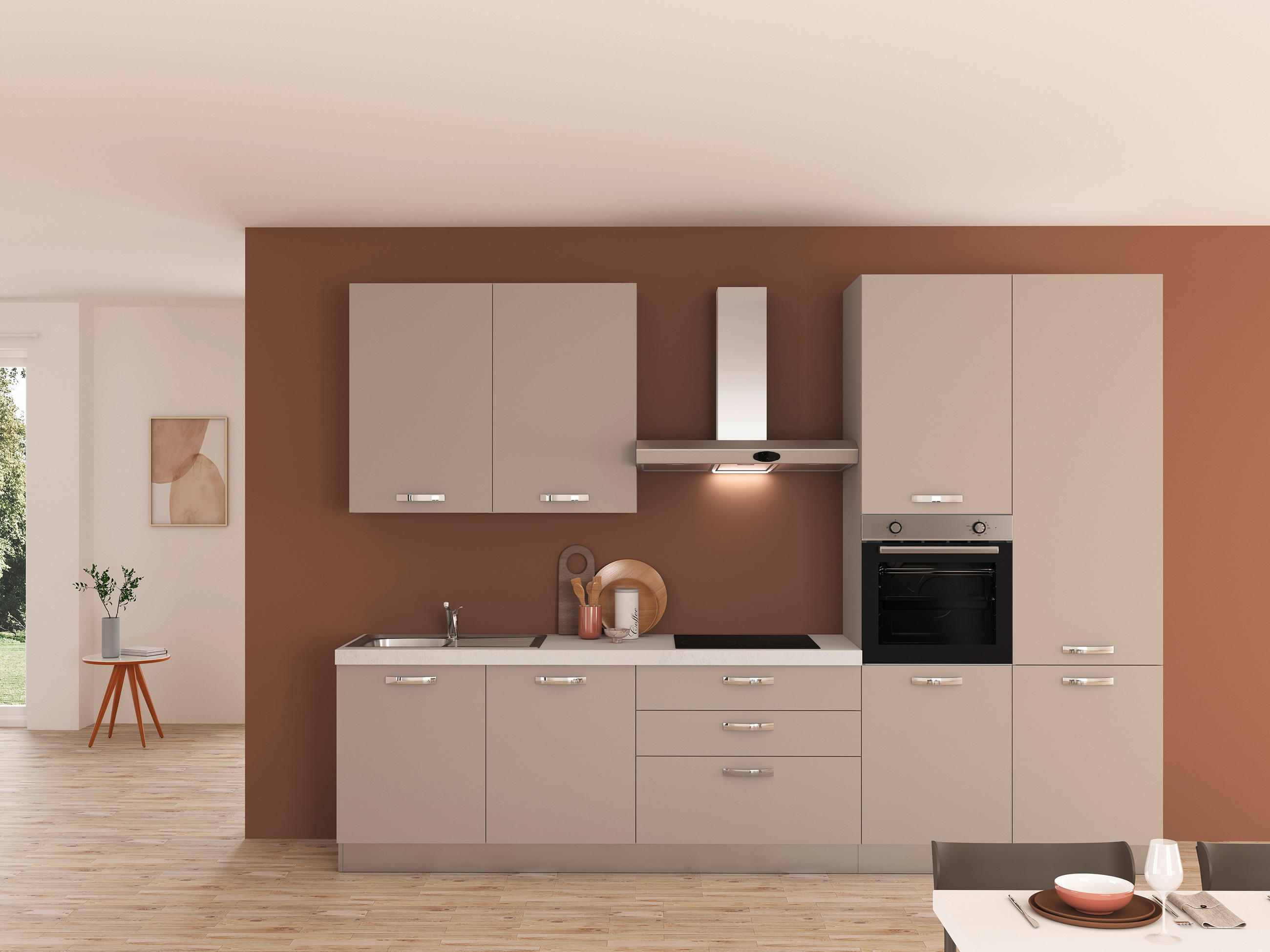 BLOK KUHINJA BEZ APARATA  sivo-bijela  - sivo-bijela/magnolija, Basics, drvni materijal/metal (330cm)