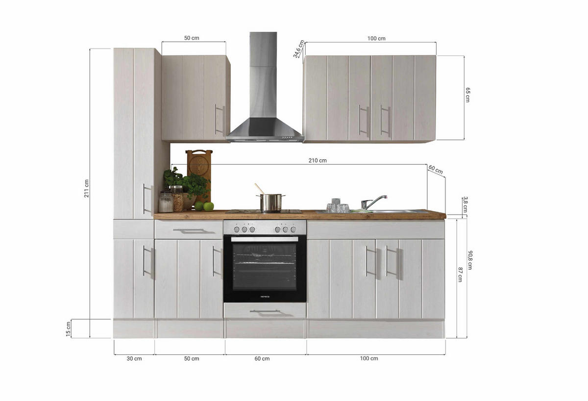 KÜCHENBLOCK 240 cm   in Weiss, Lärchefarben  - Wildeiche/Weiss, Romantik / Landhaus, Holzwerkstoff/Metall (240cm) - Respekta