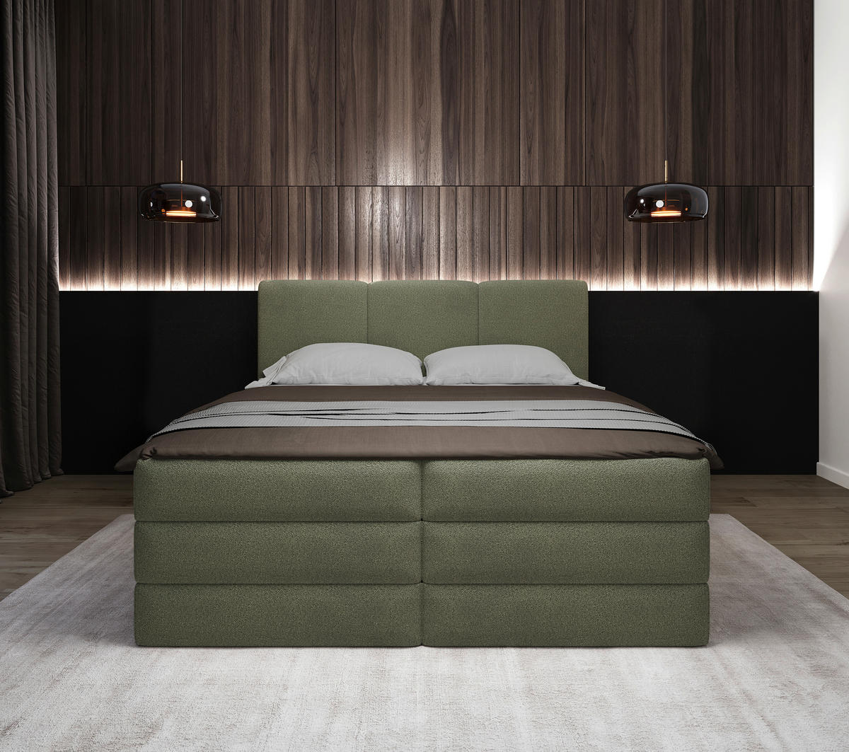 BOXSPRINGBETT 200/200 cm,  in Grün, Bettkasten, Topper, H2 + H3 = mittel + fest  - Schwarz/Grün, MODERN, Holz/Kunststoff (200/200cm) - MID.YOU