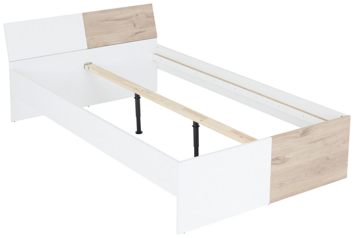 BETT 120/200 cm  in Weiß, Eichefarben  - Eichefarben/Weiß, KONVENTIONELL (120/200cm) - MID.YOU