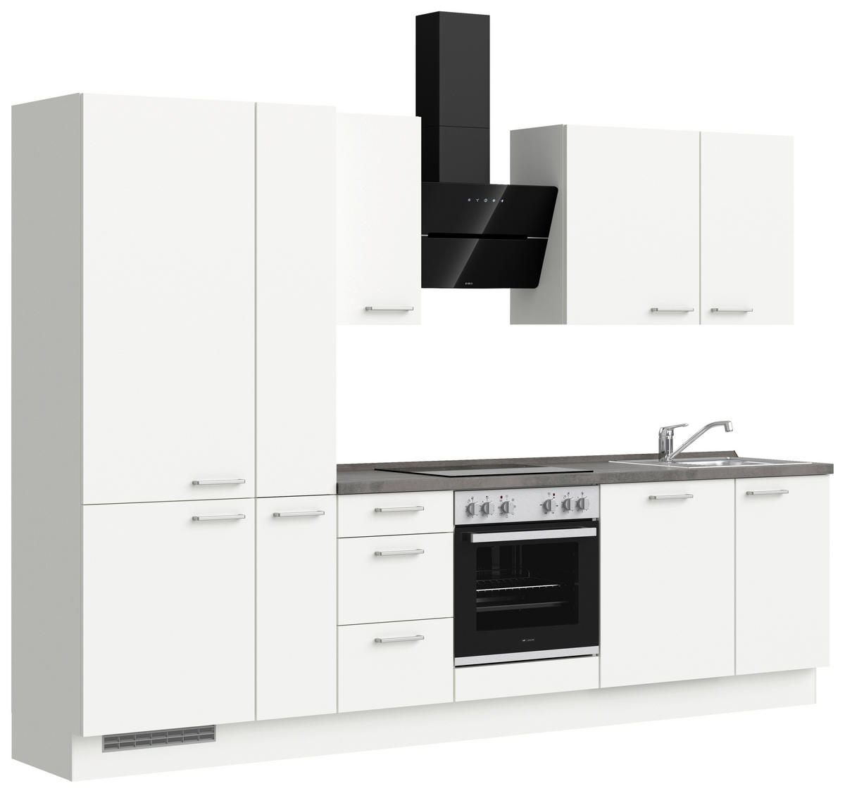 KÜCHENBLOCK 300 cm   in Weiß, Schieferfarben  - Schieferfarben/Edelstahlfarben, MODERN, Holzwerkstoff/Metall (300cm) - Nobilia