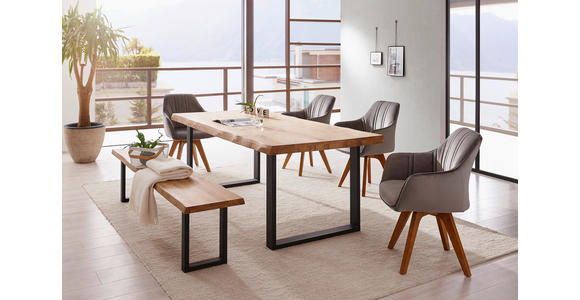 SITZBANK 160/44/40 cm Wildeiche massiv Metall  - Schwarz, Natur, Holz/Metall (160/44/40cm) - Landscape