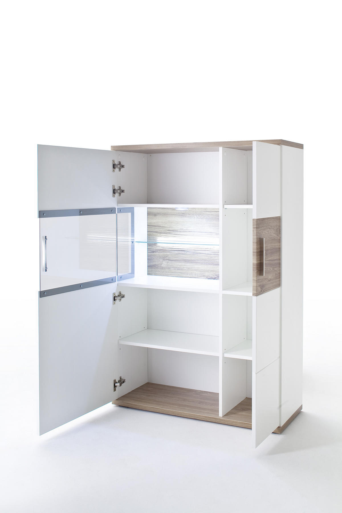 HÖG BYRÅ Colombo  i 90/135/37 cm  - vit/nickelfärgad, Design, metall/trämaterial (90/135/37cm) - Livetastic