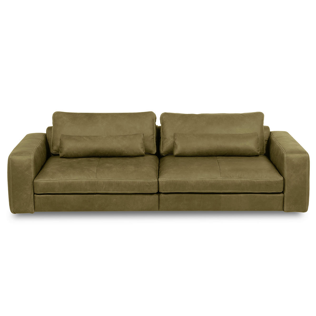 3-SITZER-SOFA  in Echtleder Olivgrün   - Beige/Schwarz, Design, Leder/Kunststoff (300/85/123cm) - Livetastic