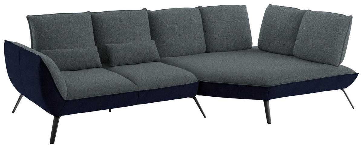 ECKSOFA in Flachgewebe Blaugrau  - Blaugrau/Schwarz, Design, Textil/Metall (320/169cm) - Moderano