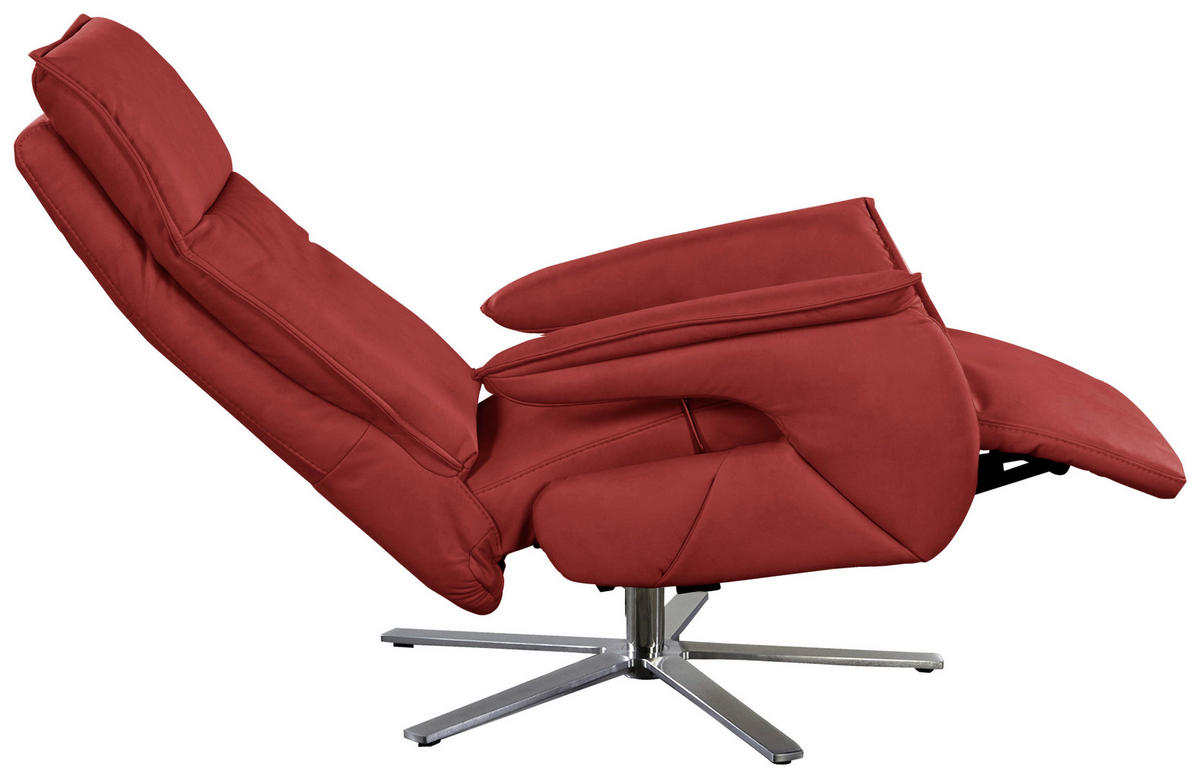FERNSEHSESSEL in Rot  - Edelstahlfarben/Rot, Modern, Leder/Metall (77/116/80cm) - Livetastic