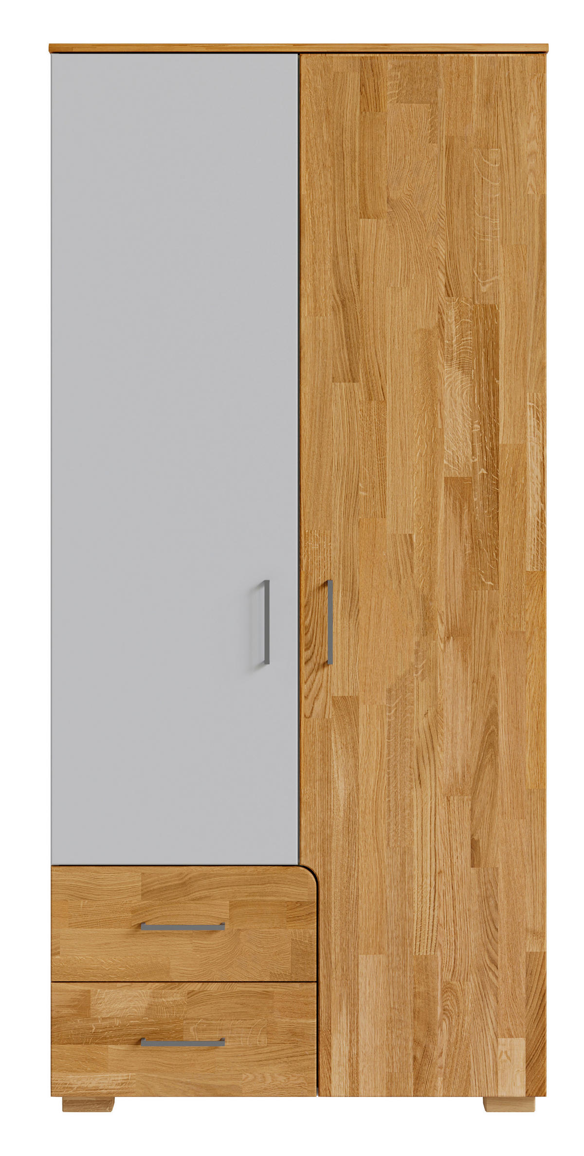 DREHTÜRENSCHRANK 2-türig Eiche massiv Eichefarben, Hellgrau  - Eichefarben/Silberfarben, KONVENTIONELL, Holz/Holzwerkstoff (98/212/60cm) - Cantus