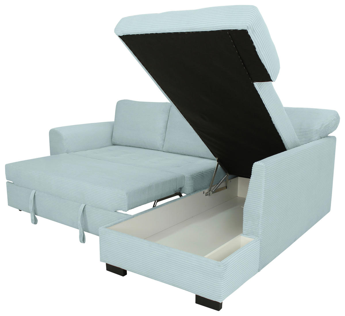 ECKSOFA JOHN Grasgrün Cord Rückenkissen, Bettkasten, Liegefläche im Originalstoff  - Schwarz/Grasgrün, Trend, Kunststoff/Textil (239/178cm) - P & B