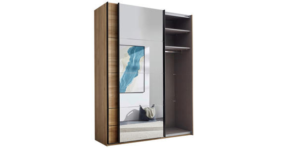 SCHWEBETÜRENSCHRANK 170/225,5/60 cm 2-türig Eichefarben  - Eichefarben/Schwarz, MODERN, Glas/Holzwerkstoff (170/225,5/60cm) - Xora