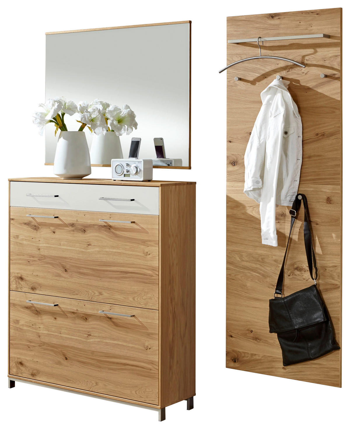 GARDEROBE 3-teilig  in 170/195/31 cm  - Eichefarben/Weiß, Design, Glas/Holz (170/195/31cm)