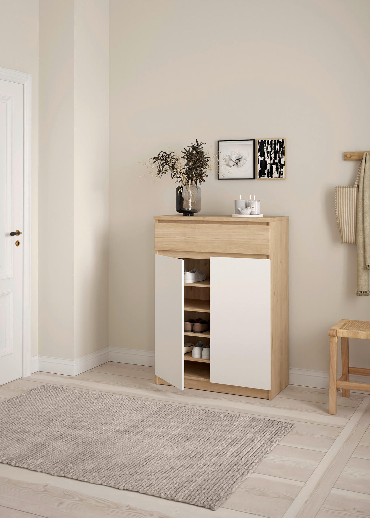SCHUHSCHRANK Weiß, Eichefarben  - Eichefarben/Weiß, Design, Holzwerkstoff (80,4/111,3/40cm) - Livetastic
