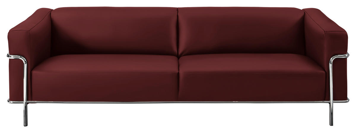 3-SITZER-SOFA in Echtleder Rot  - Chromfarben/Rot, Design, Leder/Metall (236/67/96cm) - Johann Jakob
