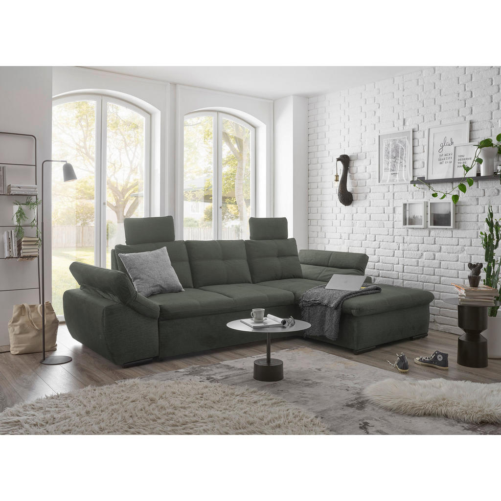 Thumbnail - Carryhome Ecksofa, Dunkelgrün, Textil, 4-Sitzer, Füllung: Schaumstoffflocken, Ottomane rechts, L-Form, 275x170 cm, Typen...