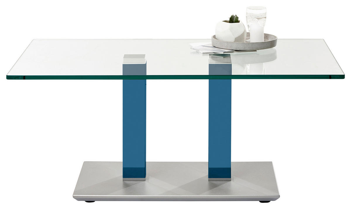COUCHTISCH Klarglas 110/70/46-65 cm rechteckig Blau, Edelstahlfarben  - Blau/Edelstahlfarben, Design, Glas/Kunststoff (110/70/46-65cm)