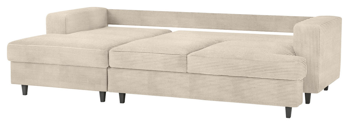 ECKSOFA in Cord, Velours Beige  - Beige/Schwarz, Design, Holz/Textil (140/247cm) - MID.YOU