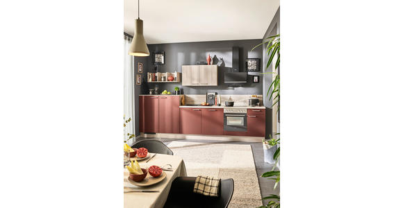 KÜCHENLEERBLOCK 345 cm in Naturfarben, Rot - Edelstahlfarben/Rot, Design, Holzwerkstoff/Metall (345cm) - Xora