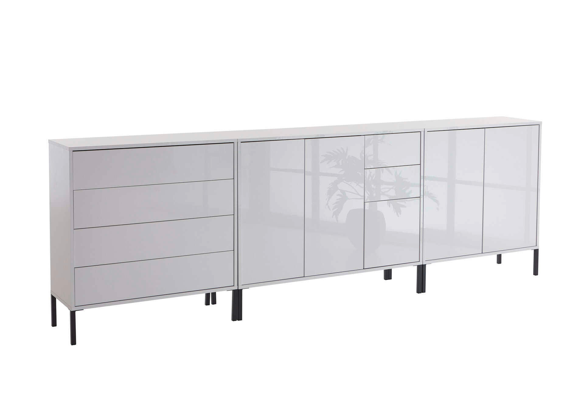 Mid.you Sideboard Mailand Set 7 + MF Weiß, Weiß Hochglanz 263.5x86x33 cm