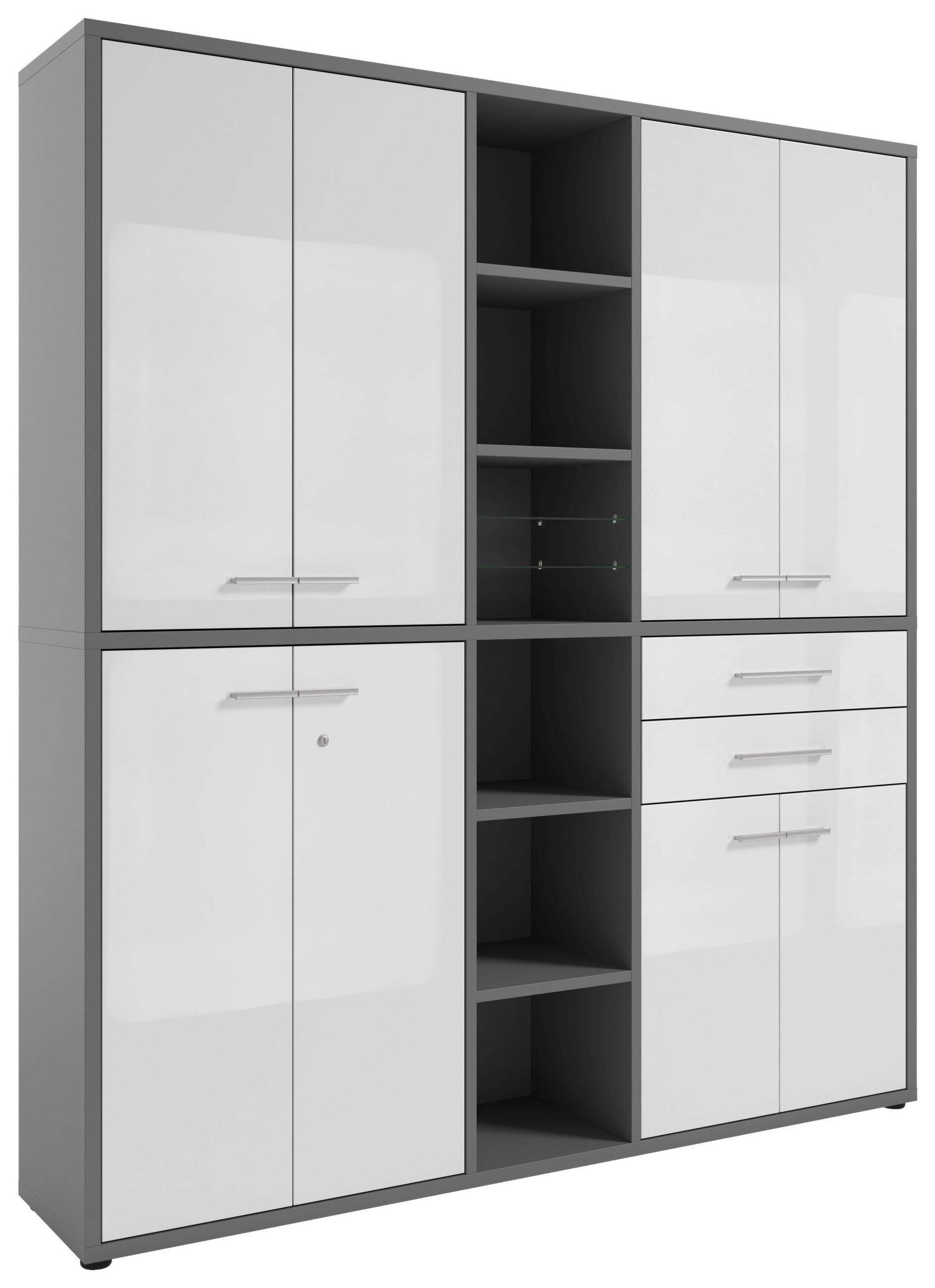 AKTENSCHRANK Grau, Weiß  - Weiß/Grau, MODERN, Glas/Holzwerkstoff (191,1/215,4/40cm)