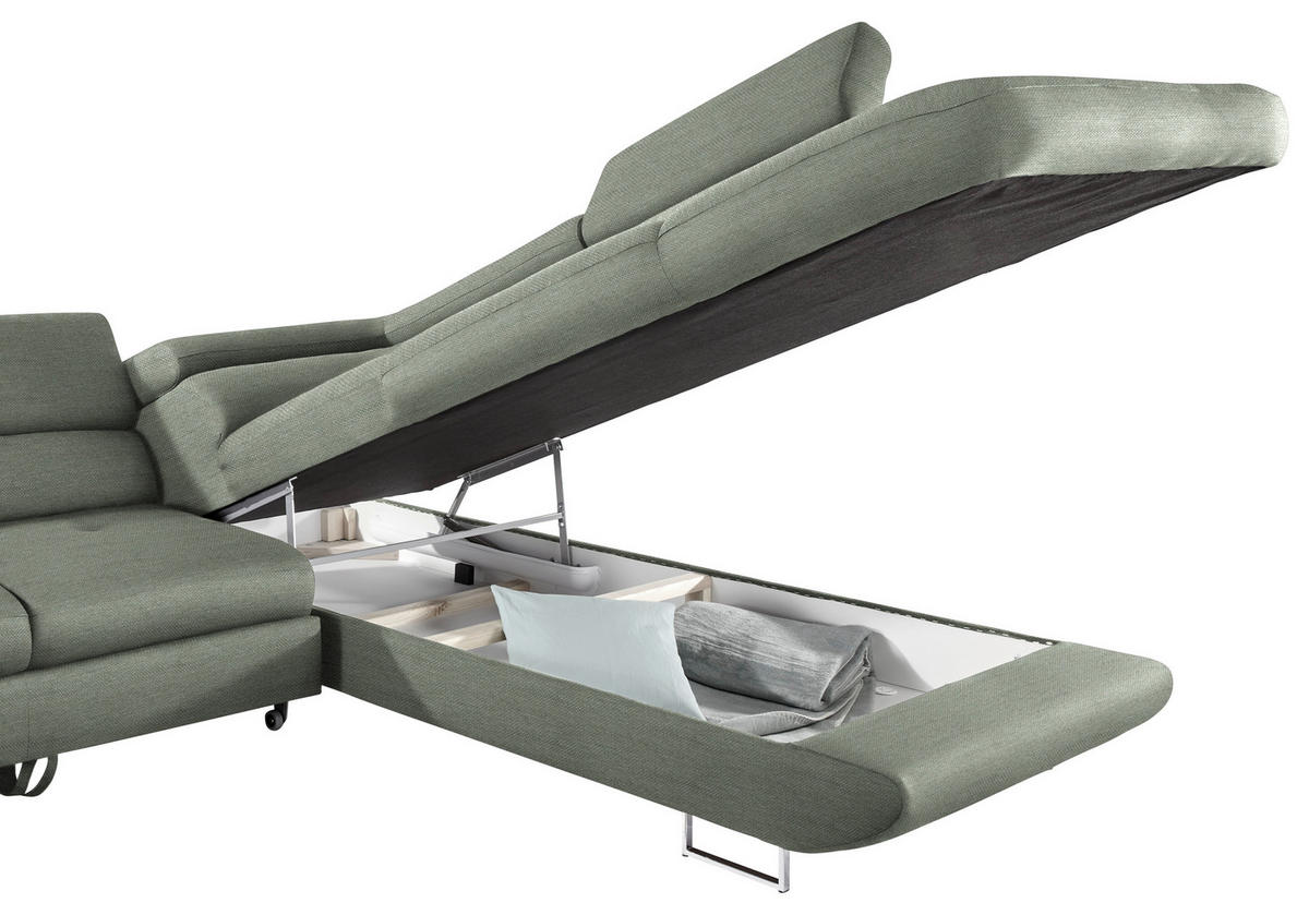 ECKSOFA in Webstoff Grau, Grün  - Grau/Grün, Design, Textil/Metall (280/235cm) - Hom`in