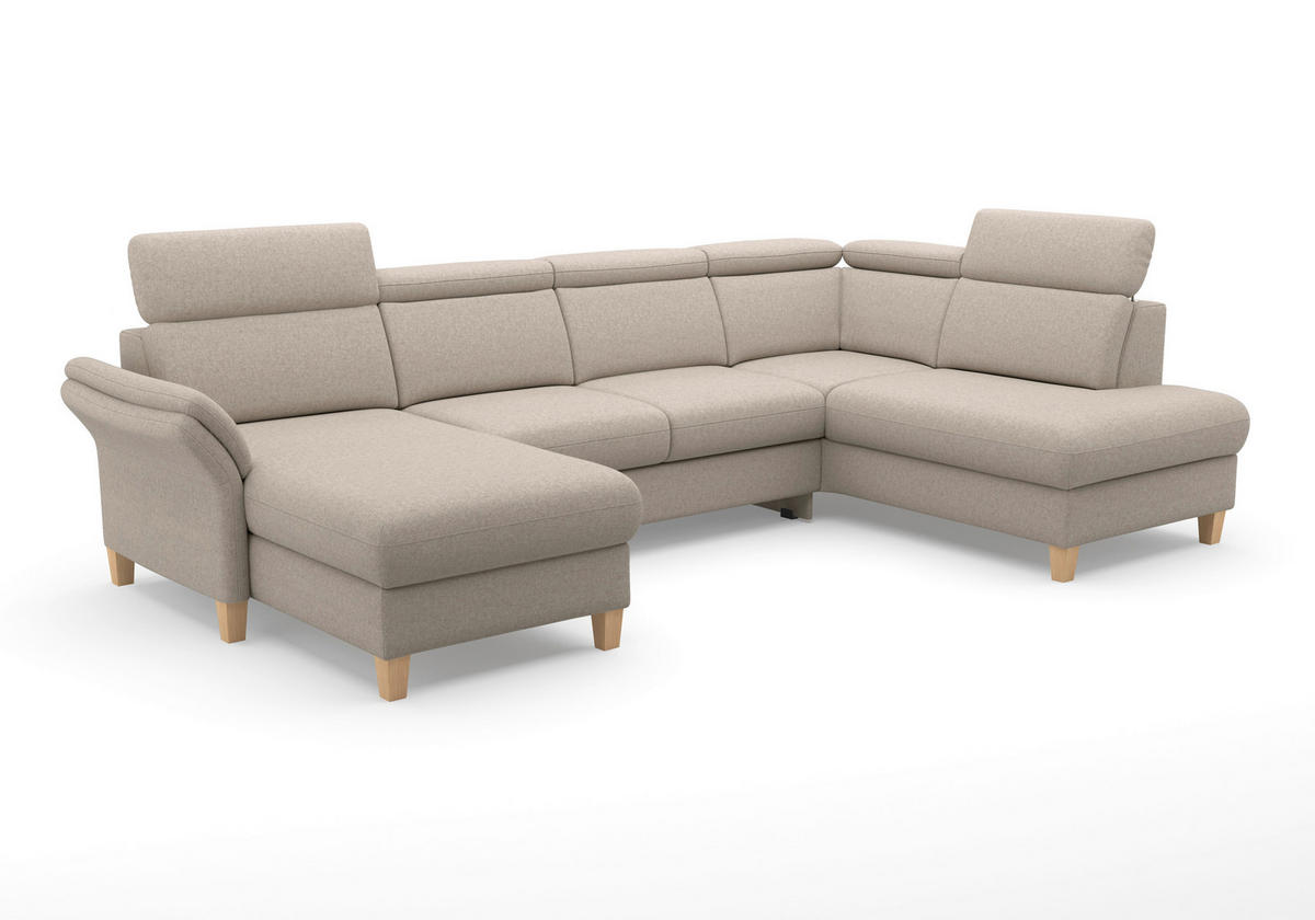 WOHNLANDSCHAFT GLENDALE E Taupe Flachgewebe  - Taupe/Eichefarben, KONVENTIONELL, Holz/Textil (166/321/193cm) - Sit & More