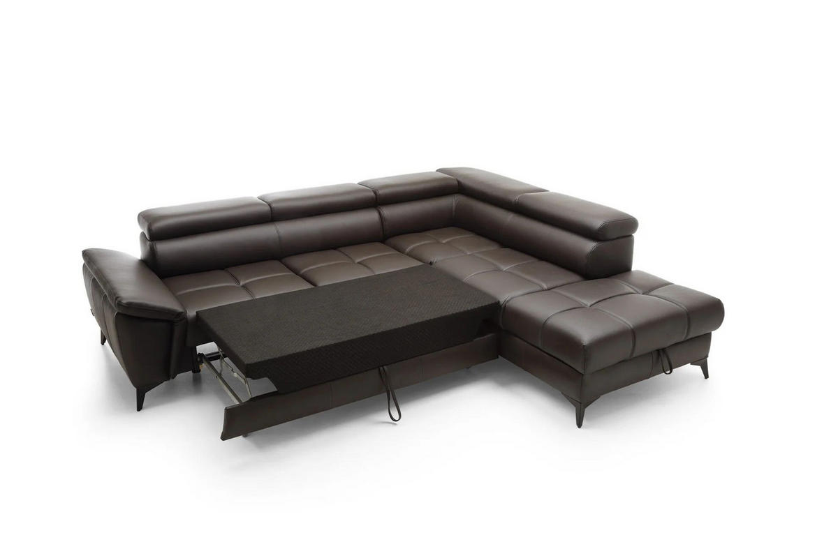 UGAONA GARNITURA tamnobraon  - tamnobraon/crna, Moderno, koža/metal (265x222/75-95/98cm) - Welnova