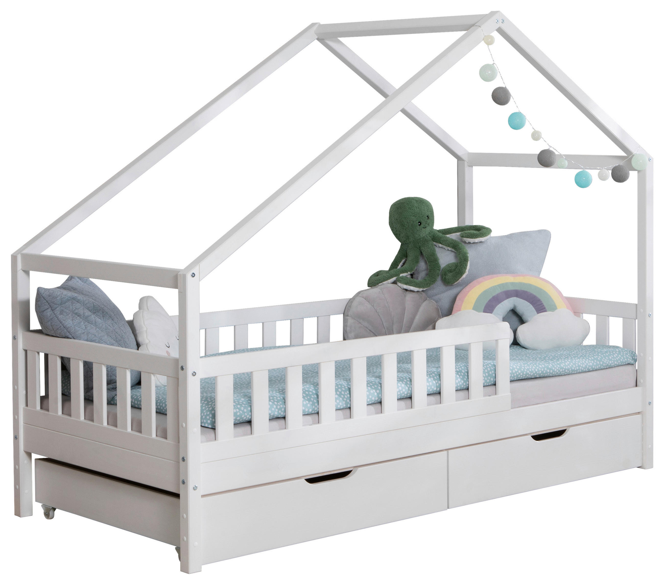 HAUSBETT Absturzsicherung, Rollrost, Bettschublade 90/200 cm  - Naturfarben/Weiß, MODERN, Holz (90/200cm) - MID.YOU