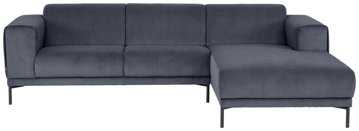 ECKSOFA in Cord Graublau  - Graublau/Schwarz, Design, Textil/Metall (262/183cm) - MID.YOU