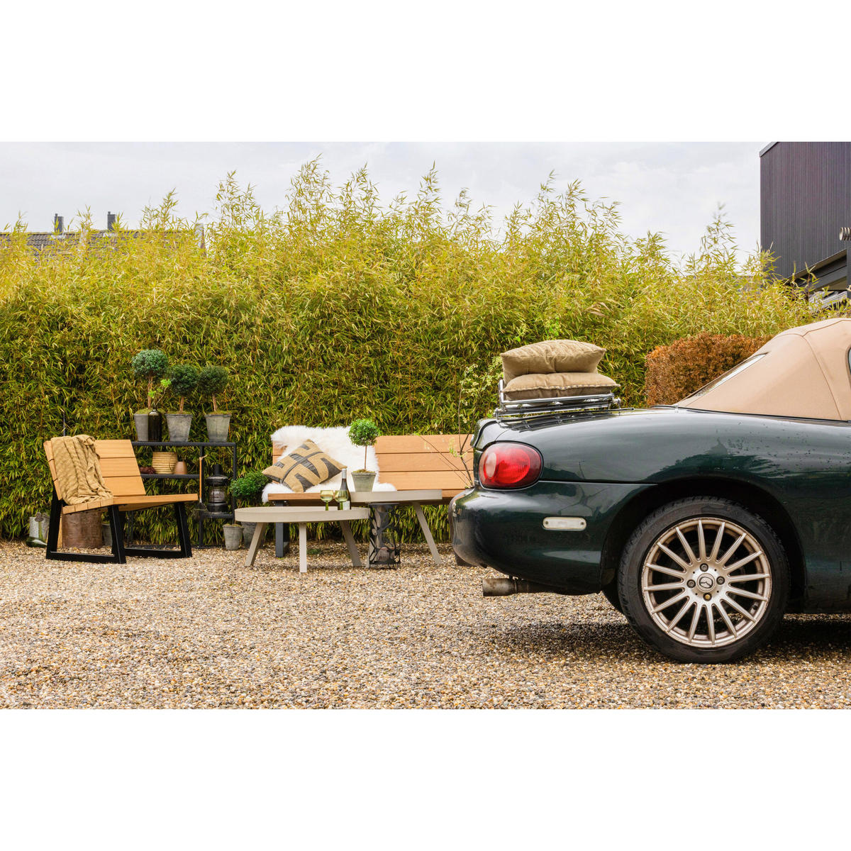 GARTENBANK 138/78/82 cm Abachi   - Schwarz/Naturfarben, MODERN, Holz/Metall (138/78/82cm) - Livetastic